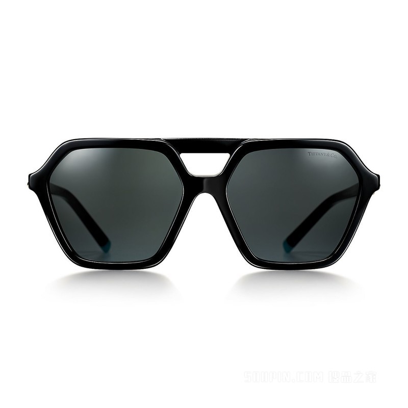 Tiffany HardWear 系列深灰色镜片黑色醋酸酯镜框太阳镜