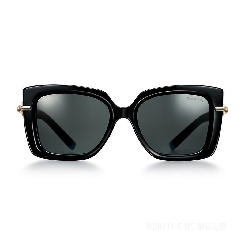 Tiffany HardWear 系列深灰色镜片黑色醋酸酯镜框太阳镜