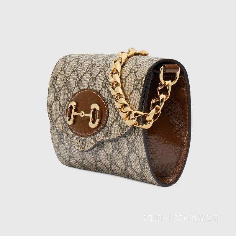 Gucci Horsebit 1955系列迷你手袋 米色和乌木色GG Supreme帆布