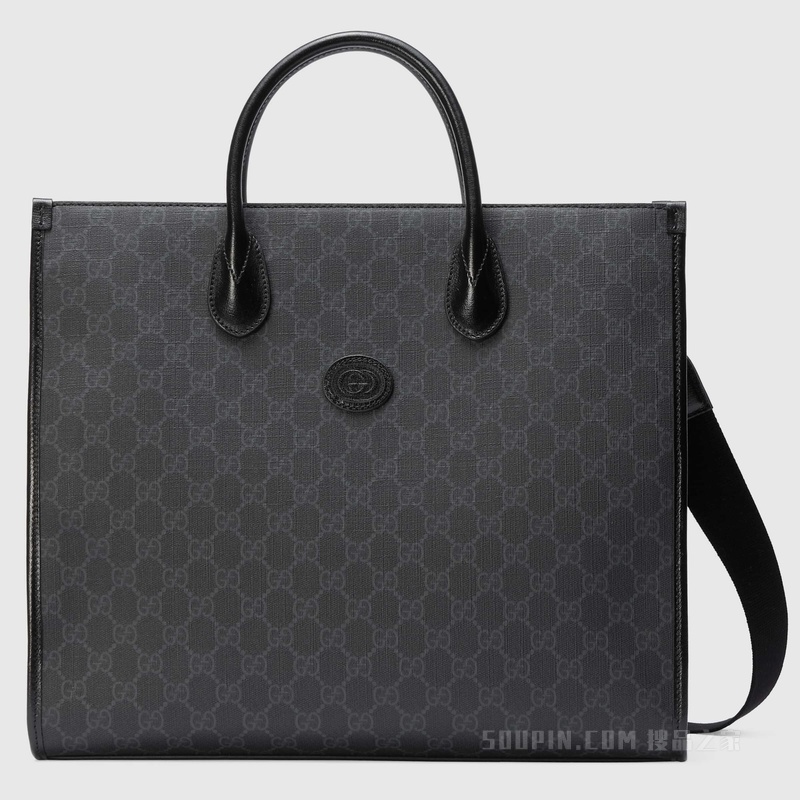 互扣式双G中号托特包 黑色Supreme帆布