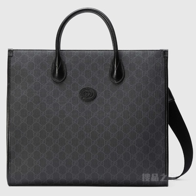 互扣式双G中号托特包 黑色Supreme帆布