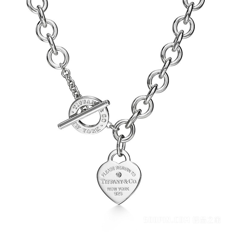 Return to Tiffany™ 系列纯银镶钻心形吊饰项链，中号