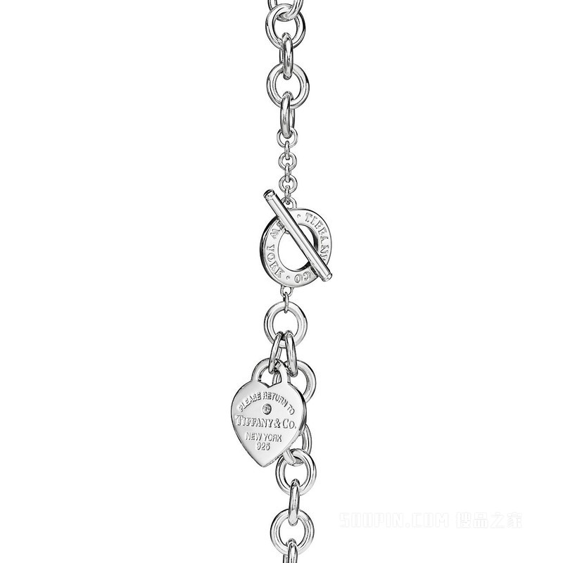 Return to Tiffany™ 系列纯银镶钻心形吊饰项链，中号