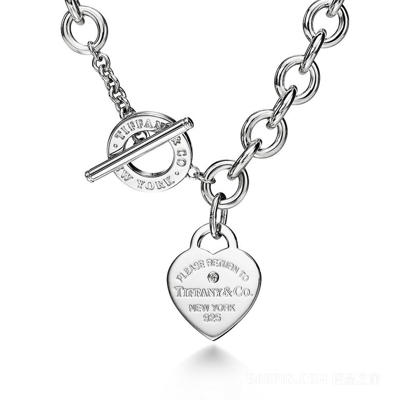 Return to Tiffany™ 系列纯银镶钻心形吊饰项链，中号