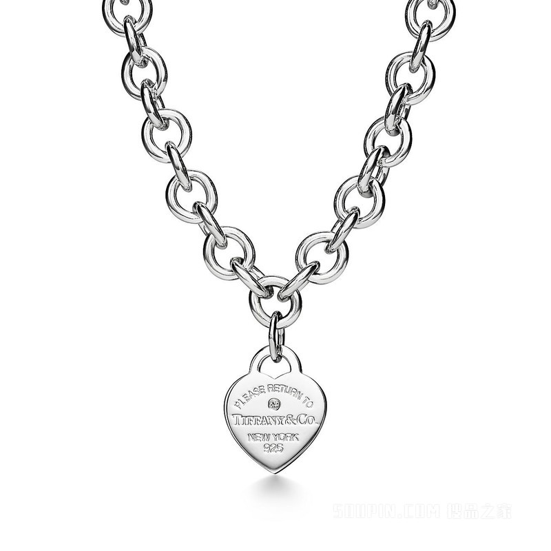 Return to Tiffany™ 系列纯银镶钻心形吊饰项链，中号