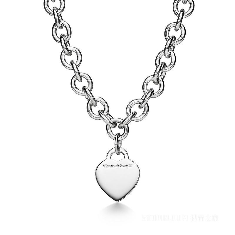Return to Tiffany™ 系列纯银镶钻心形吊饰项链，中号