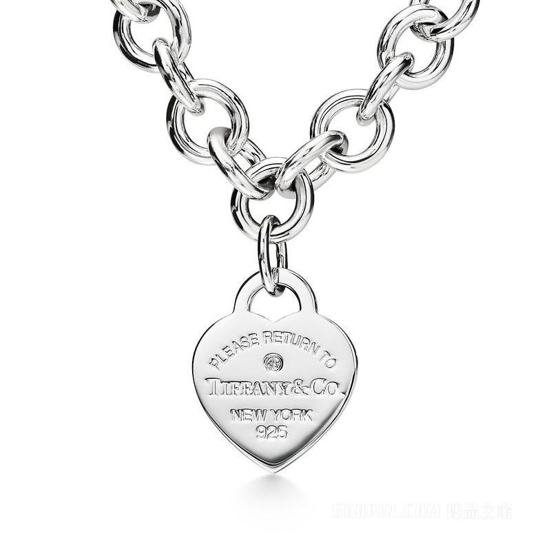 Return to Tiffany™ 系列纯银镶钻心形吊饰项链，中号