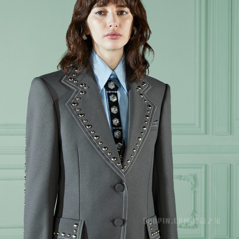 GUCCI/古驰】饰铆钉滚边夹克灰色721191 ZAK78 1045-搜品之家