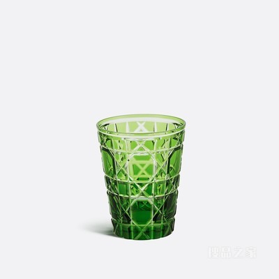 玻璃杯 绿色藤格纹