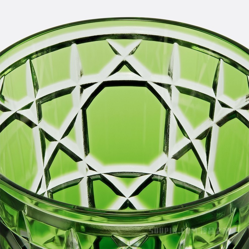 玻璃杯 绿色藤格纹