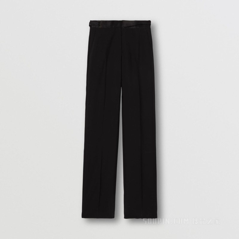 亚洲版型丝质装饰羊毛量裁长裤 (黑色) - 女士