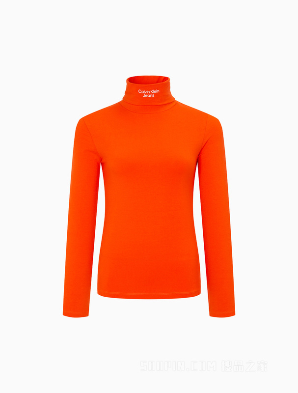 Calvin Klein 22秋冬新款女士时尚撞色LOGO高领修身打底长袖T恤J219136
