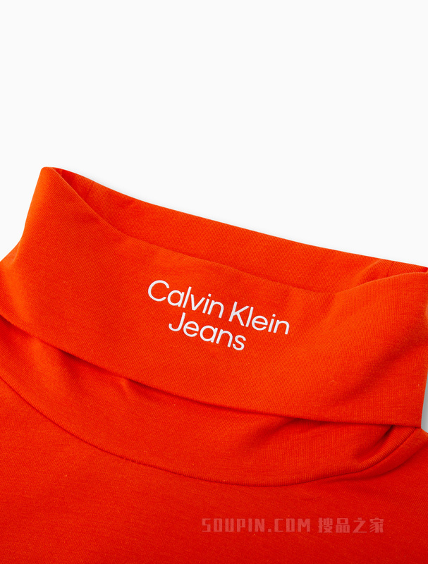Calvin Klein 22秋冬新款女士时尚撞色LOGO高领修身打底长袖T恤J219136