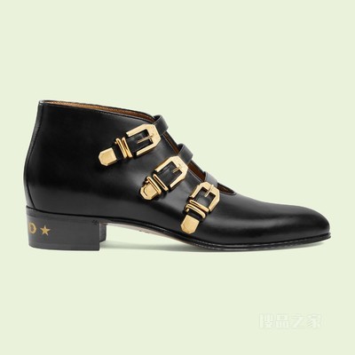 男士搭扣踝靴 黑色皮革