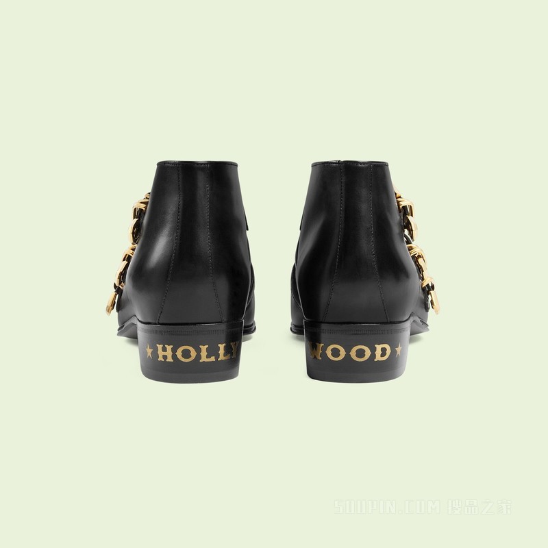 男士搭扣踝靴 黑色皮革