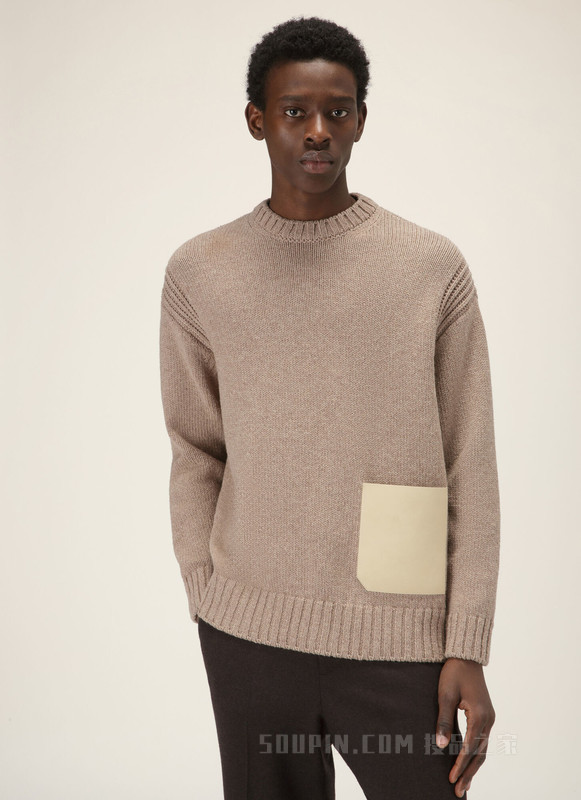 Leather Pocket Sweater 米黄色羊毛运动衫