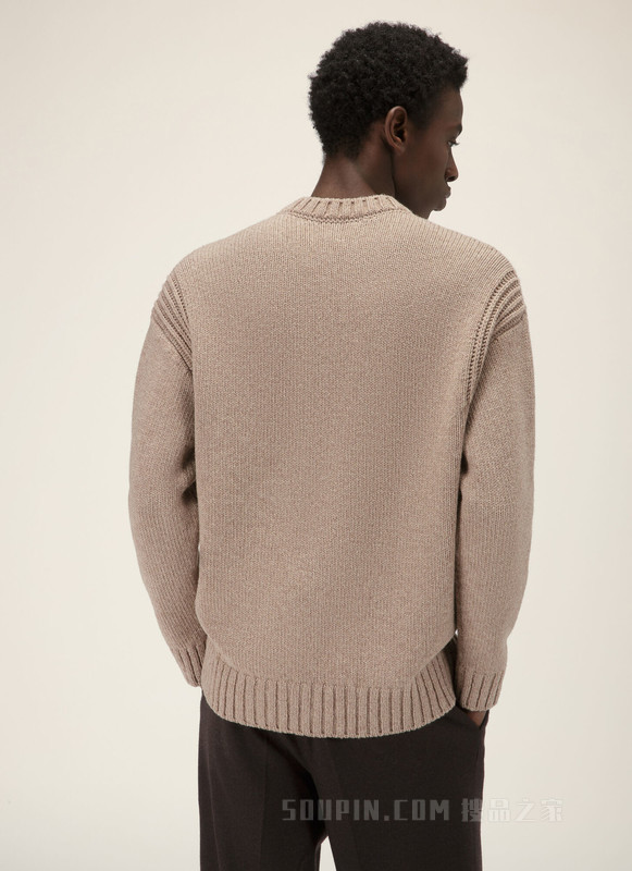 Leather Pocket Sweater 米黄色羊毛运动衫