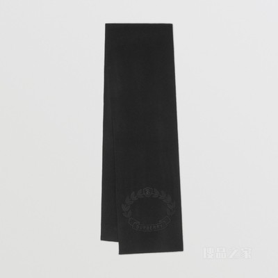 橡木叶徽章刺绣羊绒混纺围巾 (黑色)
