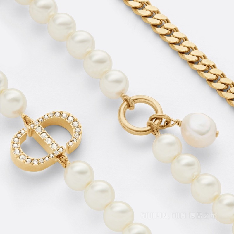 30 Montaigne 长款项链 金色饰面金属和银色调仿水晶装饰