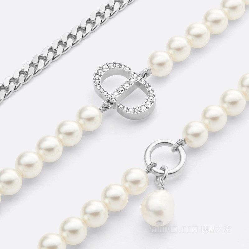 30 Montaigne 长款项链 银色饰面金属和银色调仿水晶装饰