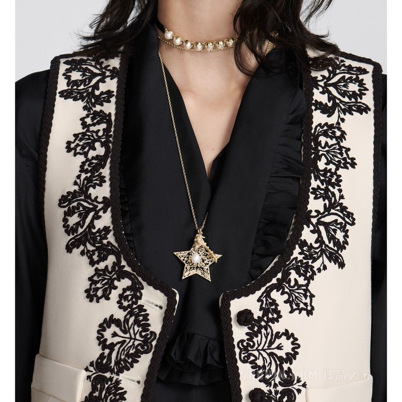 Dior Sevilla Star 长款项链 金色饰面金属, 珍珠和白色树脂珠饰