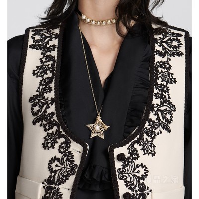 Dior Sevilla Star 长款项链 金色饰面金属, 珍珠和白色树脂珠饰