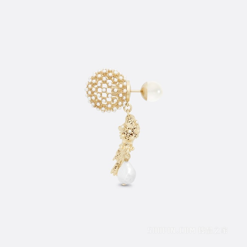 Dior Tribales 耳环 金色饰面金属 白色珍珠和白色树脂珠饰
