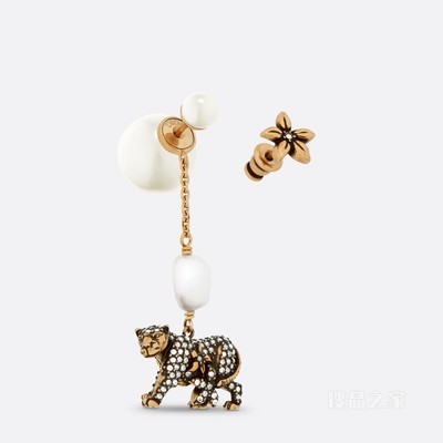 Dior Tribales 耳环 复古金色饰面金属、白色珍珠、白色树脂珠饰和银色调仿水晶