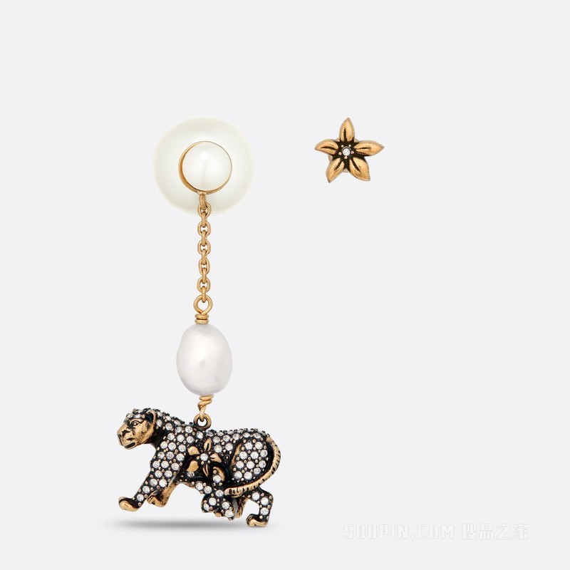 Dior Tribales 耳环 复古金色饰面金属、白色珍珠、白色树脂珠饰和银色调仿水晶