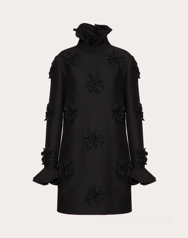CREPE COUTURE短款花朵刺绣连衣裙