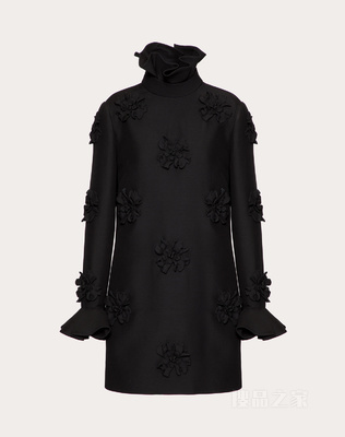 CREPE COUTURE短款花朵刺绣连衣裙