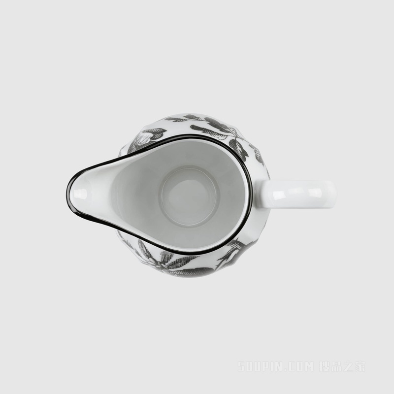 腊叶印花奶壶 黑色和白色瓷质