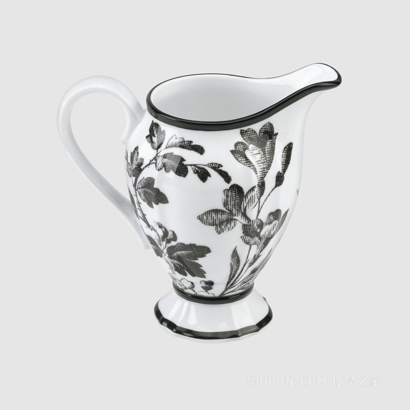 腊叶印花奶壶 黑色和白色瓷质