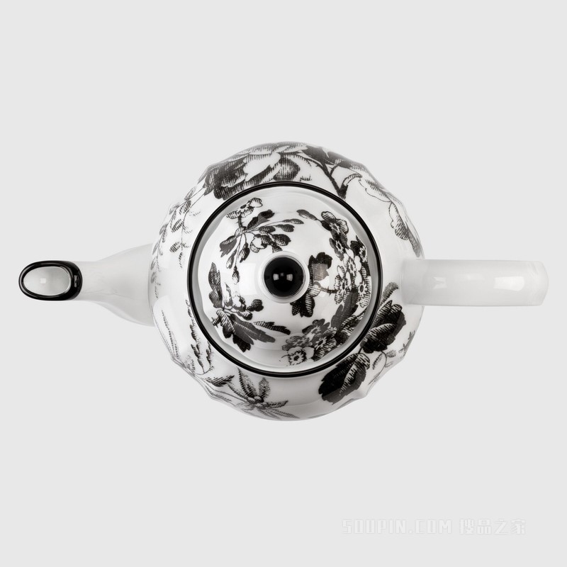 腊叶印花咖啡壶 黑色和白色瓷质
