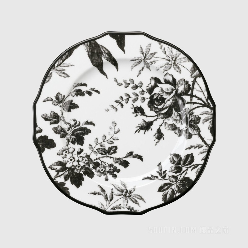 蜡叶印花甜品盘（套装） 黑色和白色瓷质