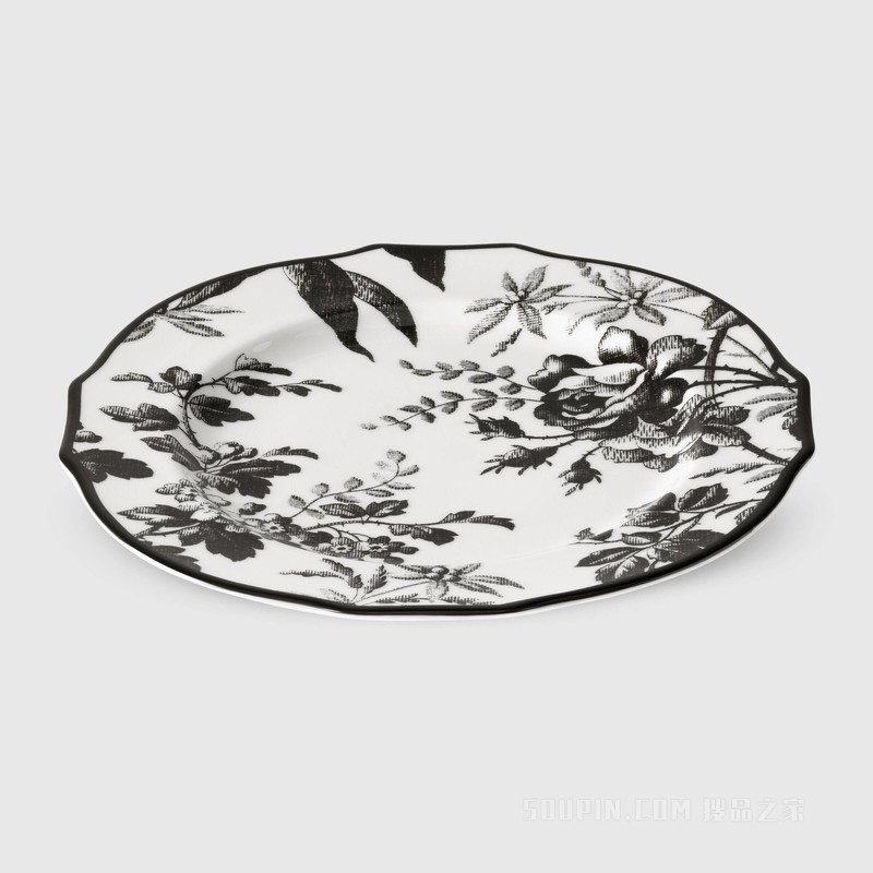 蜡叶印花甜品盘（套装） 黑色和白色瓷质