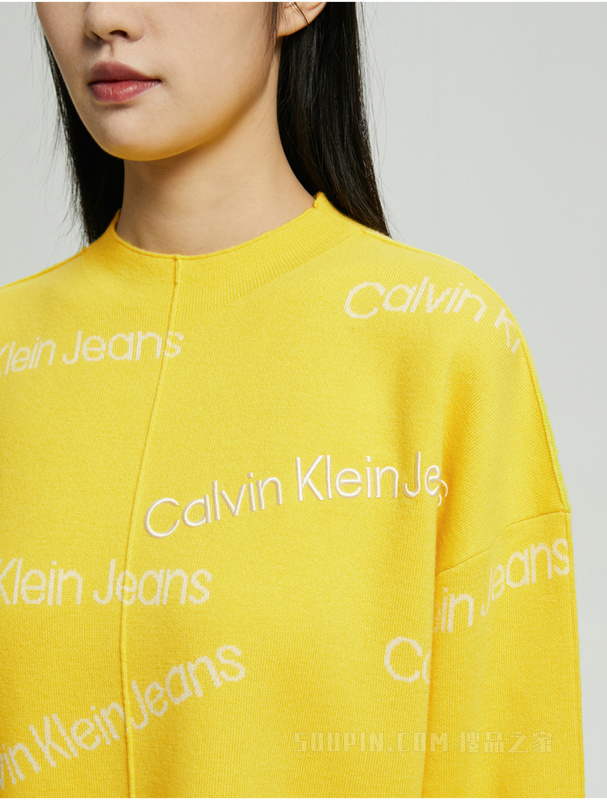 Calvin Klein 22秋冬女士时尚LOGO提花保暖羊毛混纺毛衣针织衫J219941