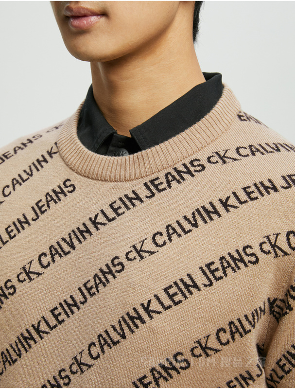 Calvin Klein 秋冬男装时尚通身LOGO提花圆领羊毛混纺针织毛衣J319617