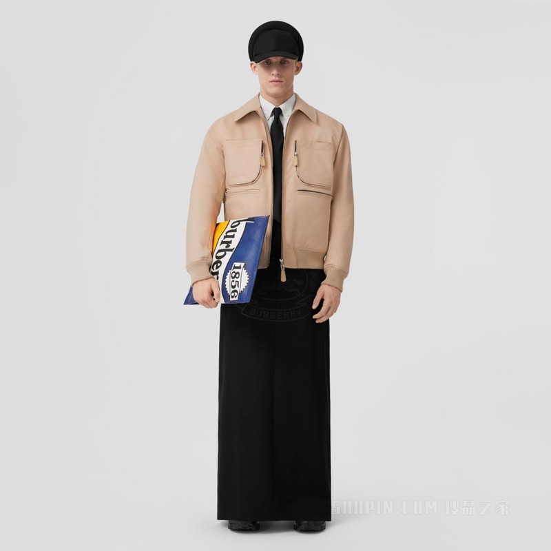 标语印花皮革收纳包 (蓝色) - 男士