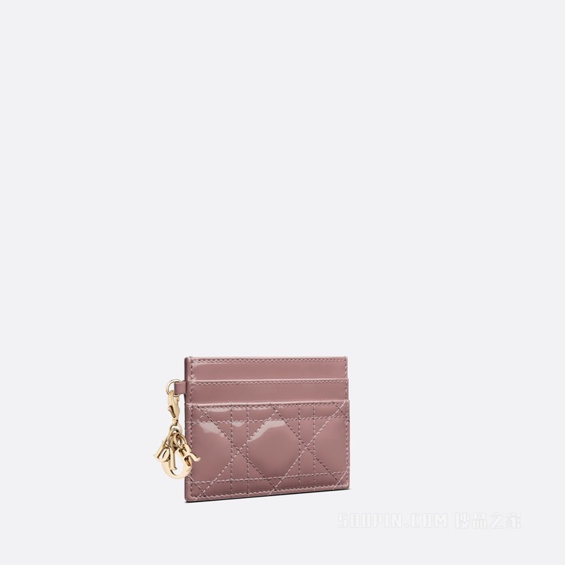 Lady Dior 五格卡夹 牡丹粉色漆皮牛皮革藤格纹