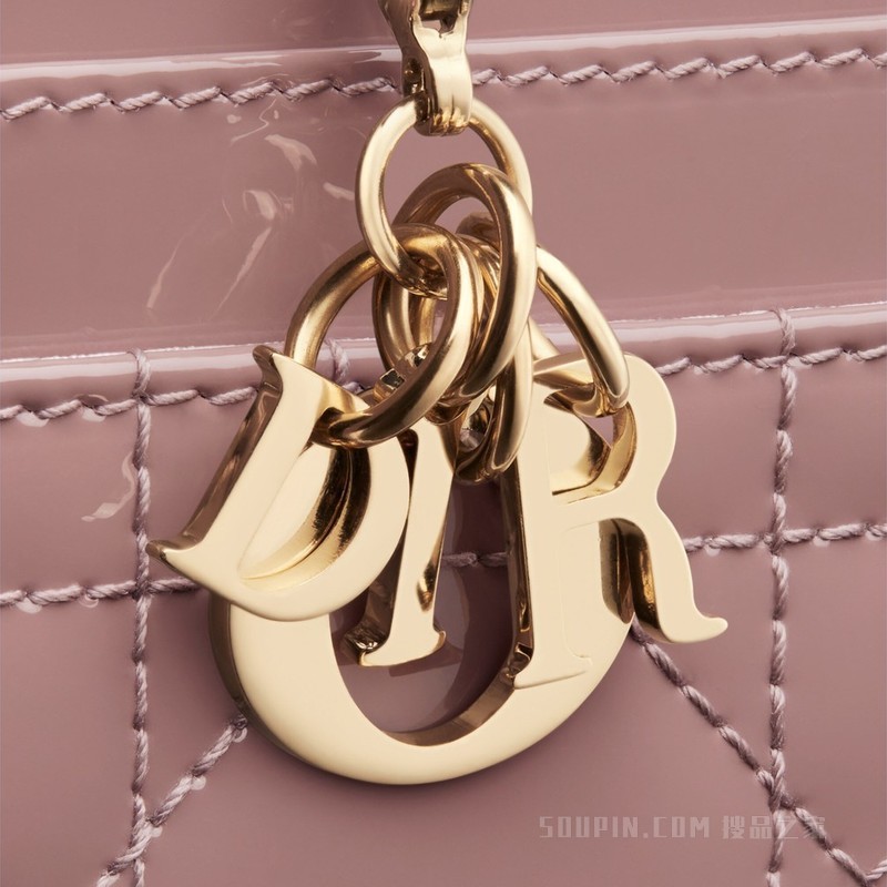 Lady Dior 五格卡夹 牡丹粉色漆皮牛皮革藤格纹