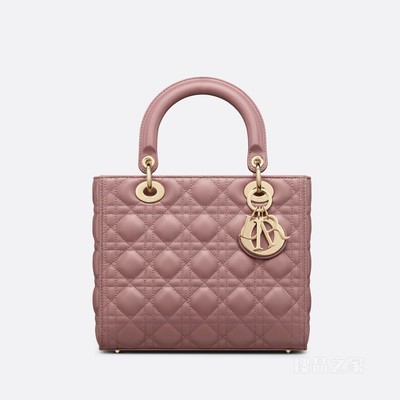 中号 Lady Dior 手袋 牡丹粉色羊皮革藤格纹