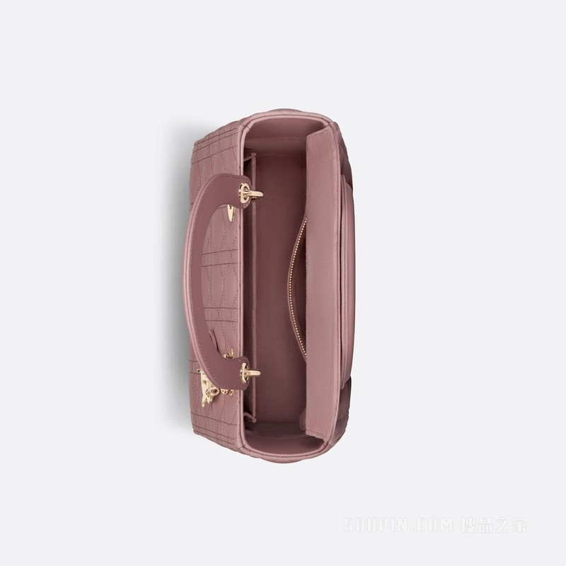 中号 Lady Dior 手袋 牡丹粉色羊皮革藤格纹
