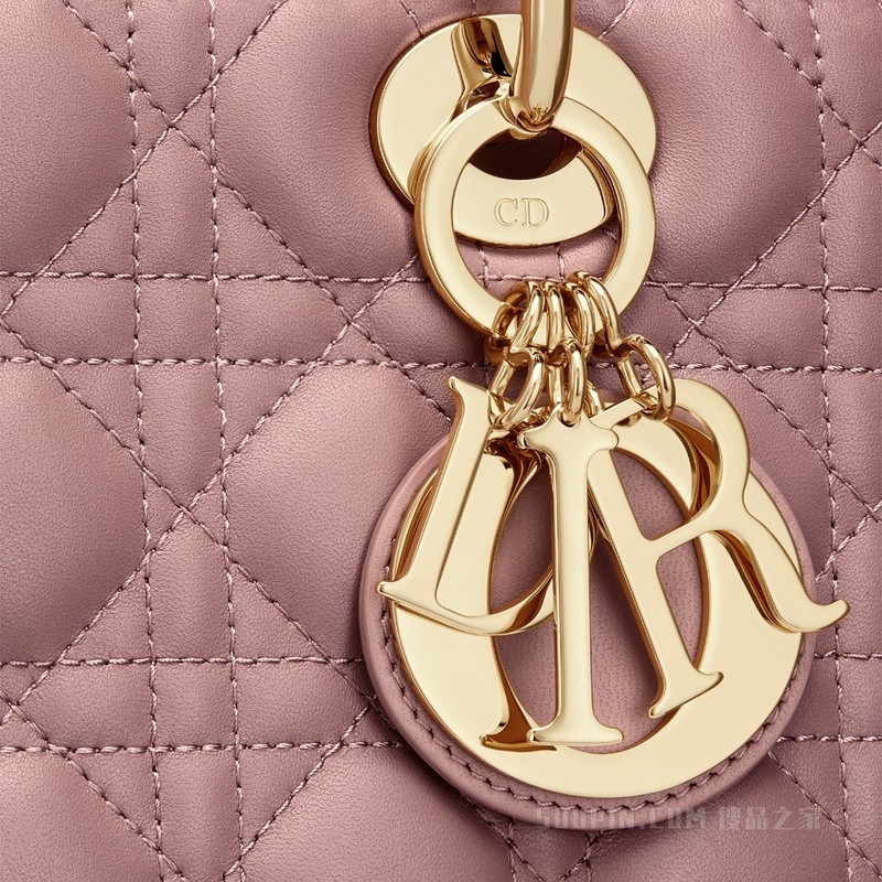 中号 Lady Dior 手袋 牡丹粉色羊皮革藤格纹