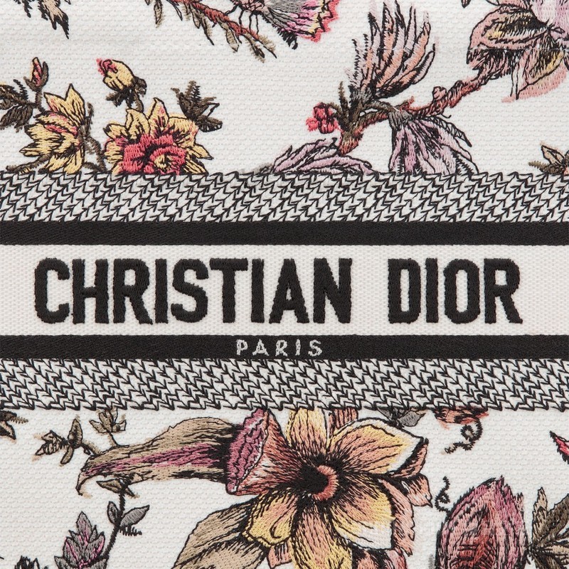 小号 Book Tote 手袋 白色面料多色 Dior Jardin Botanique 图案刺绣 (26.5 x 21 x 14 cm)