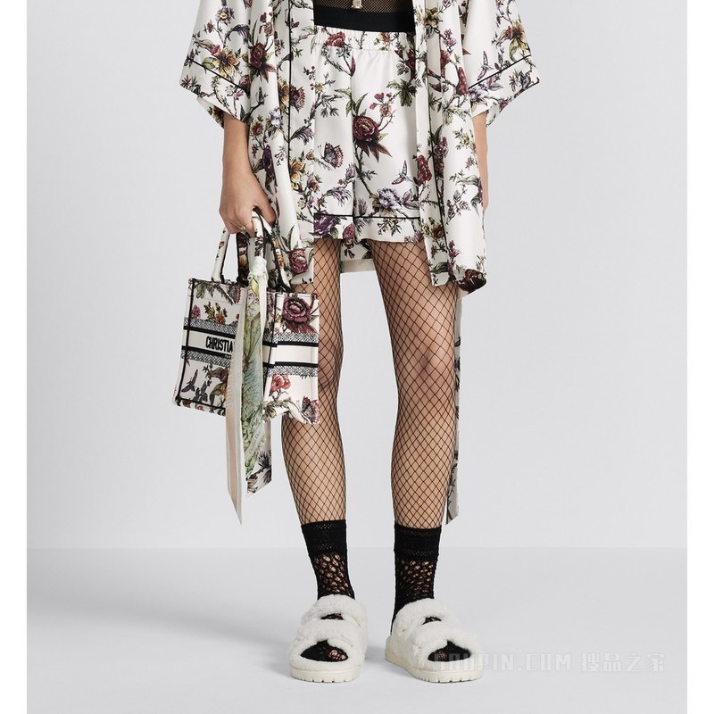 小号 Book Tote 手袋 白色面料多色 Dior Jardin Botanique 图案刺绣 (26.5 x 21 x 14 cm)