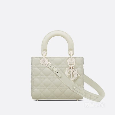 小号 Lady Dior My ABCDior 手袋 奶白色哑光牛皮革藤格纹