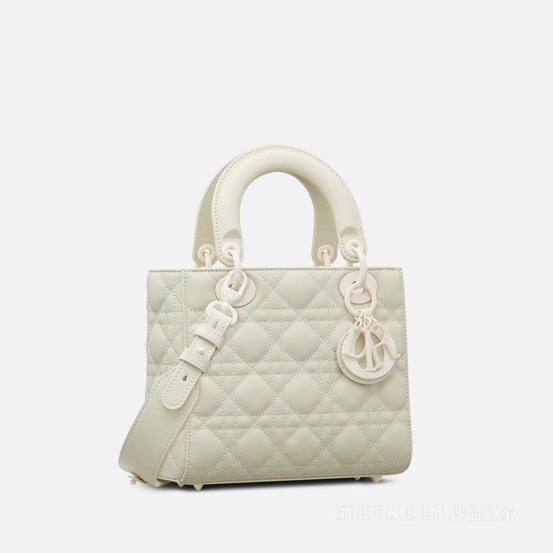 小号 Lady Dior My ABCDior 手袋 奶白色哑光牛皮革藤格纹