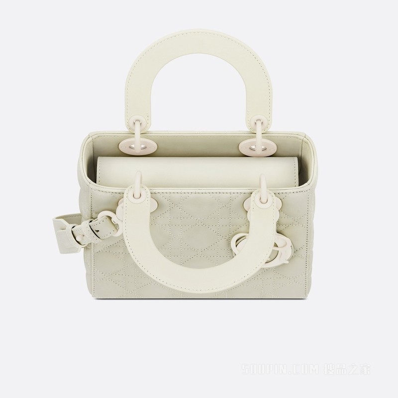 小号 Lady Dior My ABCDior 手袋 奶白色哑光牛皮革藤格纹