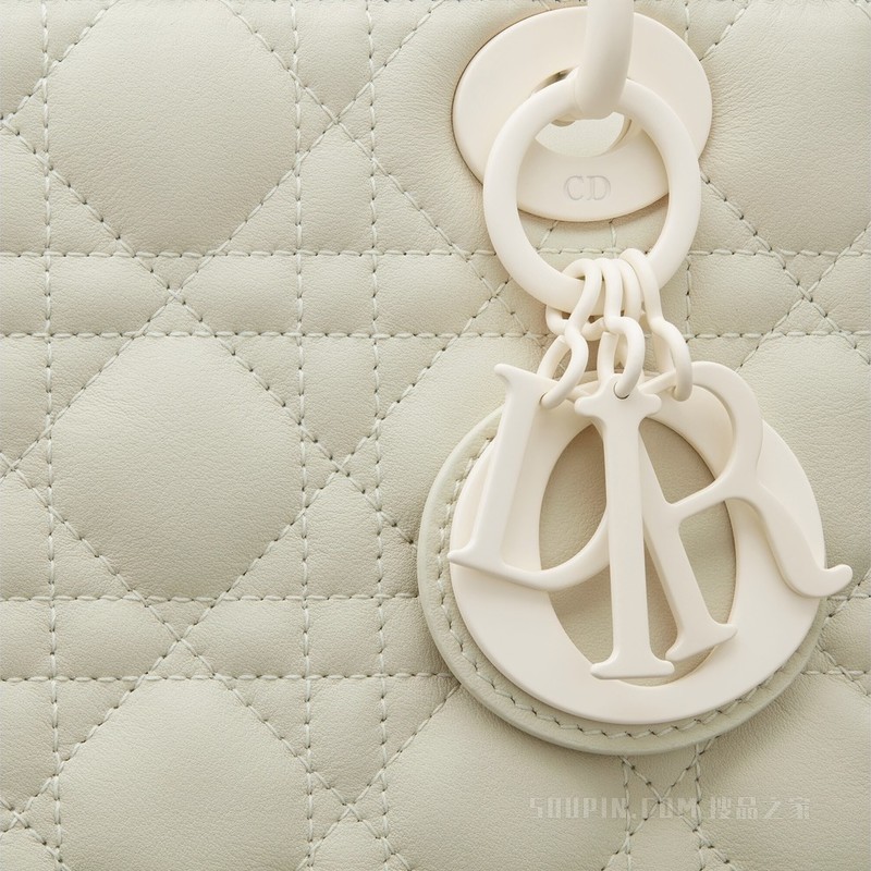 小号 Lady Dior My ABCDior 手袋 奶白色哑光牛皮革藤格纹